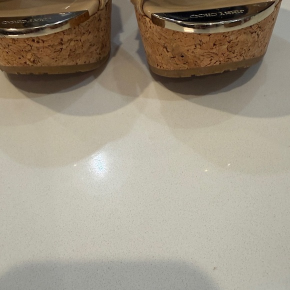 Jimmy Choo Prima Nude Patent Leather Cork Wedge Slide Sandals. Size 37 1/2 - Picture 14 of 15
